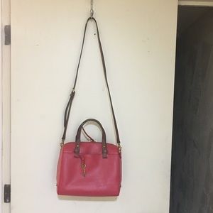 Fossil “Rachel” Satchel Red with brown trim